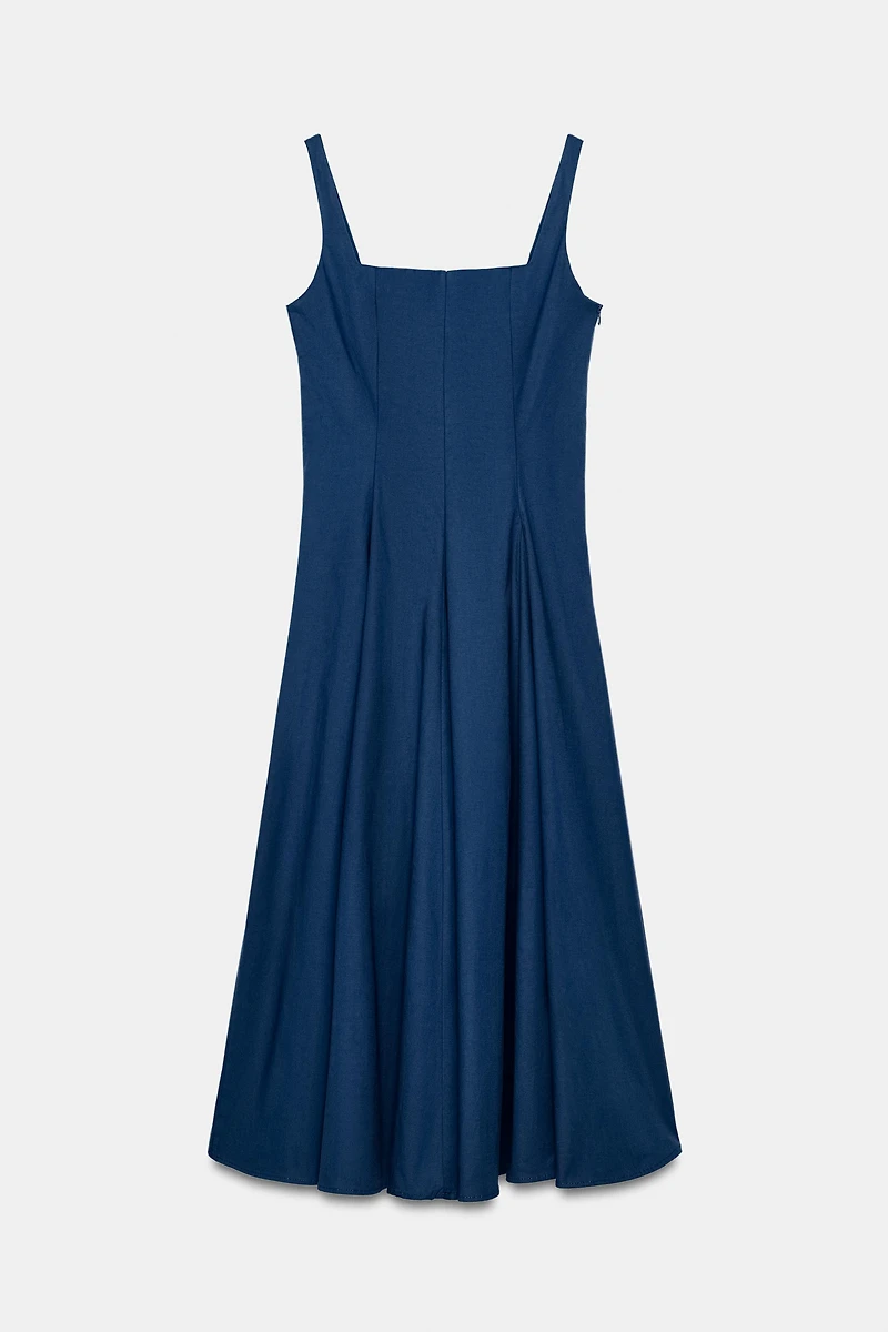 POPLIN GODET MIDI DRESS