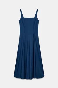 POPLIN GODET MIDI DRESS