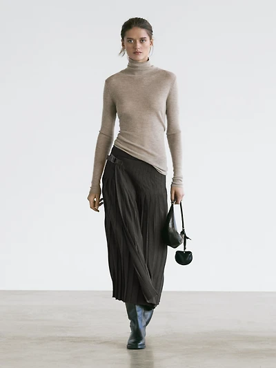 Jupe midi plissée applique