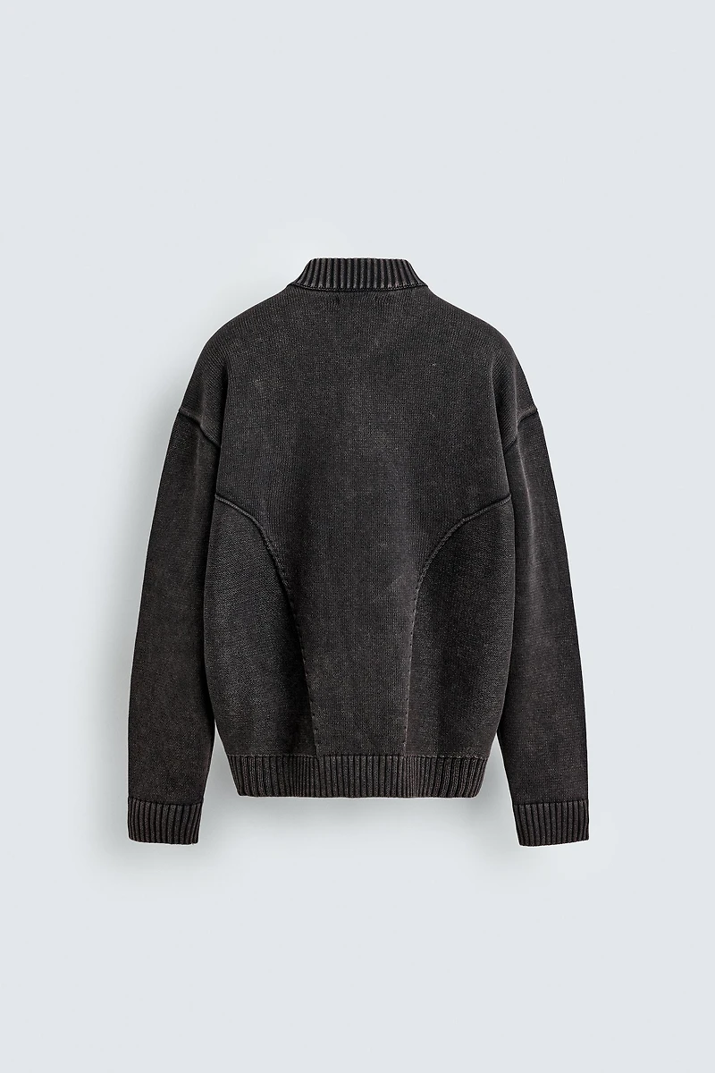 BLOUSON BOMBER EN MAILLE DÉLAVÉE