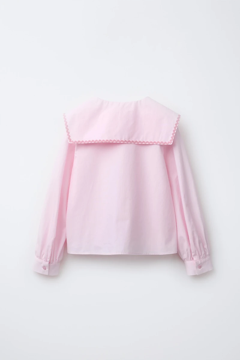PICOT TRIM PETER PAN COLLAR SHIRT