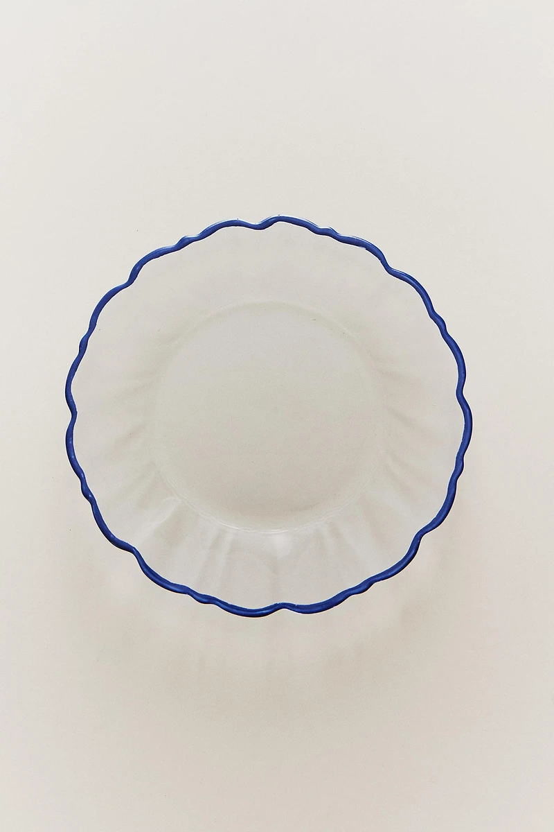 GLASS DESSERT PLATE WITH CONTRASTING RIM