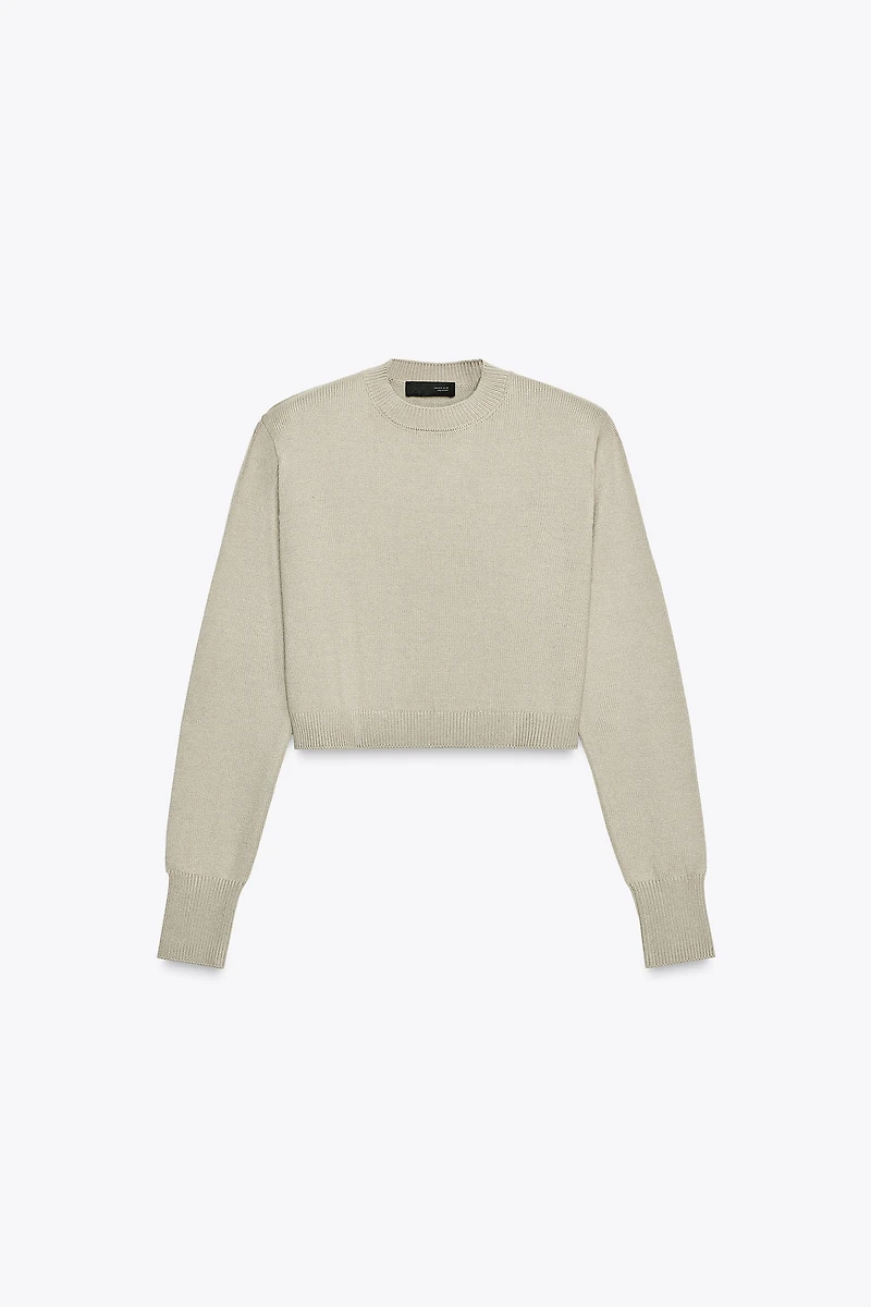 SHOULDER PAD CROPPED KNIT SWEATER