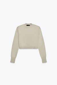 SHOULDER PAD CROPPED KNIT SWEATER