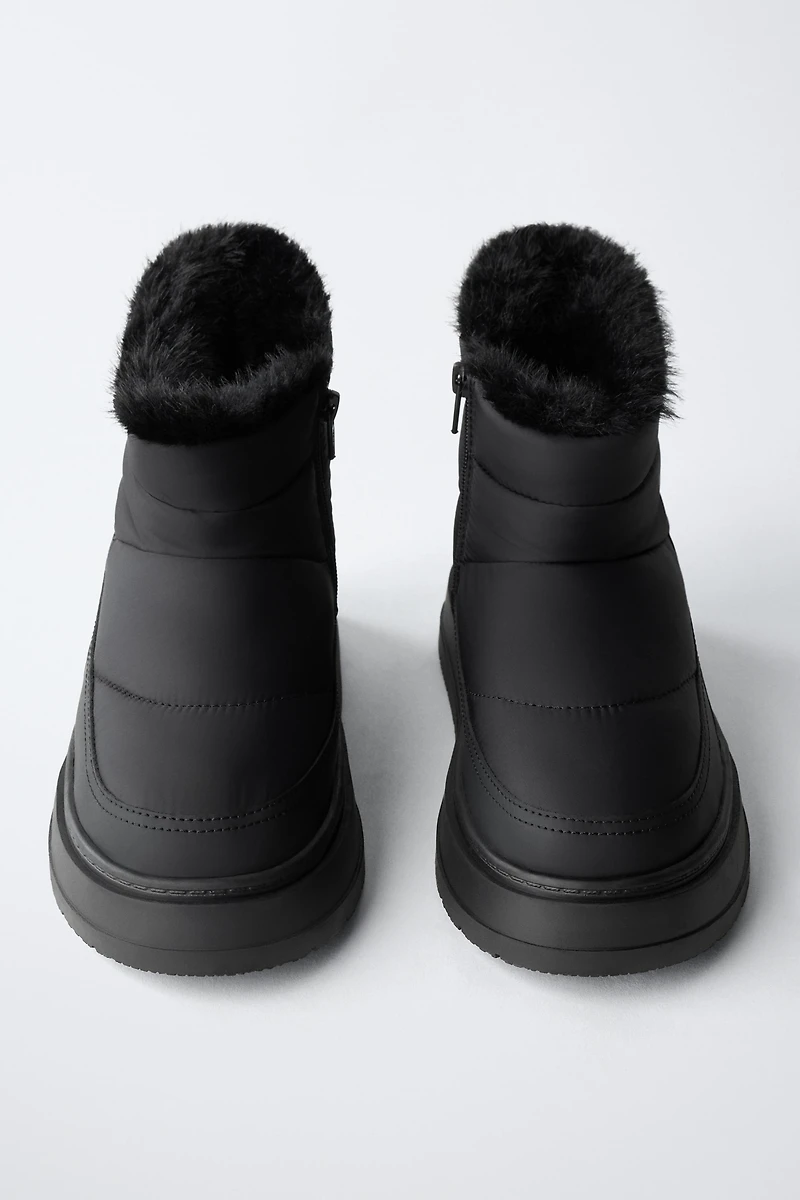 QUILTED FAUX FUR ANKLE BOOTS