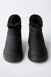QUILTED FAUX FUR ANKLE BOOTS