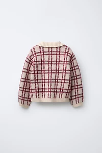 PLAID VELVET BOW CARDIGAN