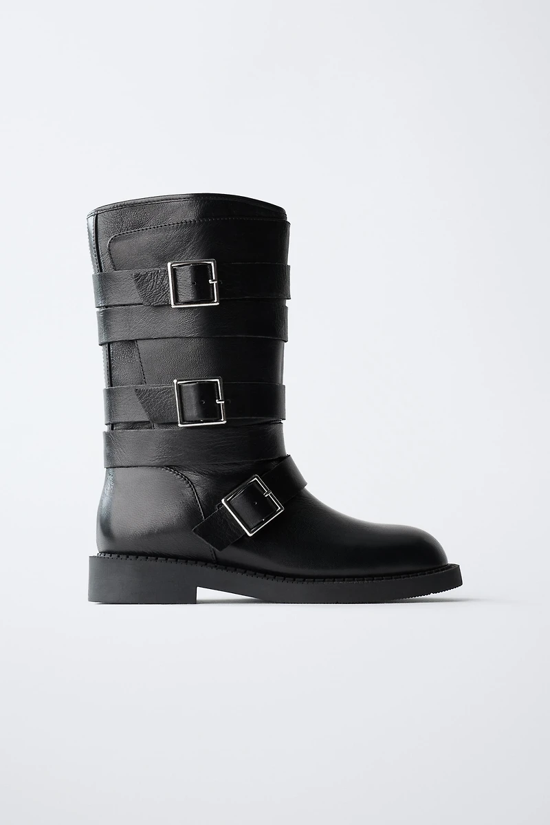 BUCKLED LEATHER BOOTS