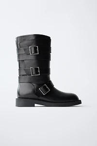 BUCKLED LEATHER BOOTS