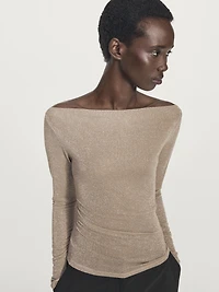 Boat neck T-shirt with metallic finish