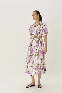 FLORAL PRINT BELTED MIDI DRESS