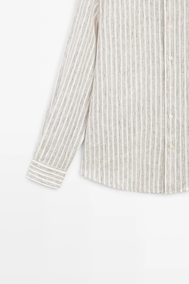 100% linen regular fit striped shirt