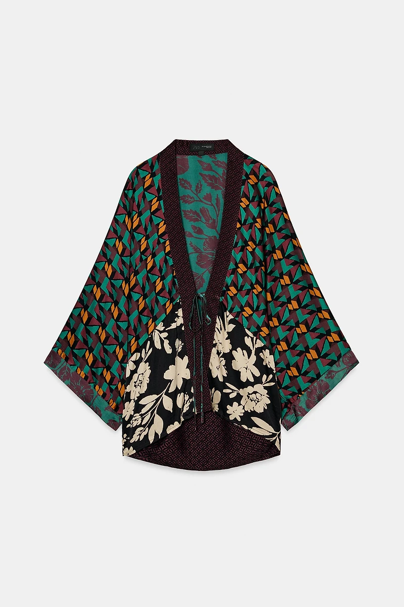 PRINTED SATIN KIMONO