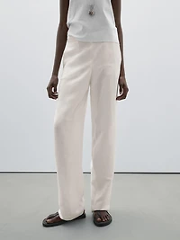 Straight fit flowing linen blend trousers