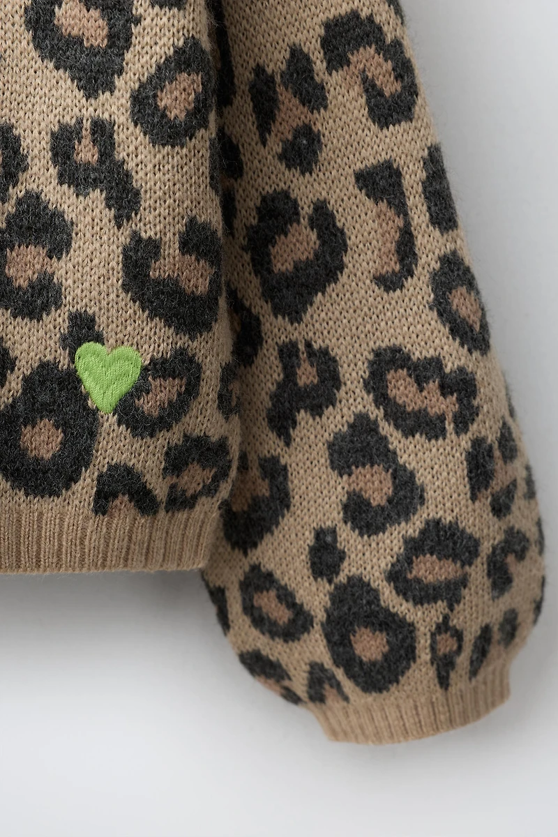 CONTRAST ANIMAL PRINT CARDIGAN