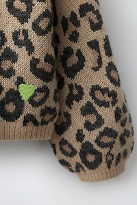 CONTRAST ANIMAL PRINT CARDIGAN