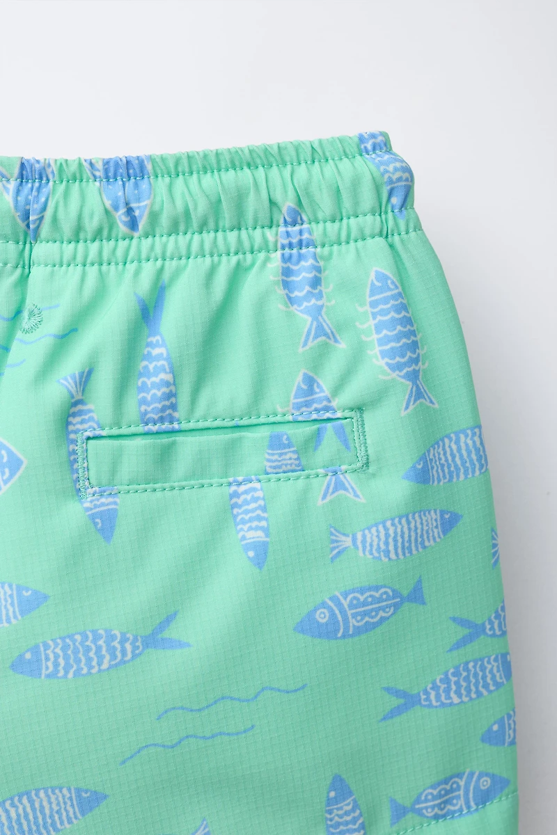 2-6 YEARS/ FISH PRINT SWIM SHORTS