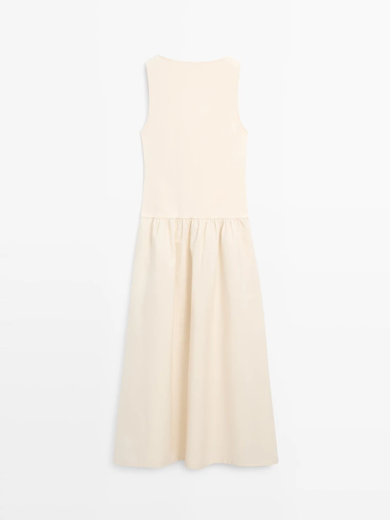 Cotton blend dress with contrast poplin