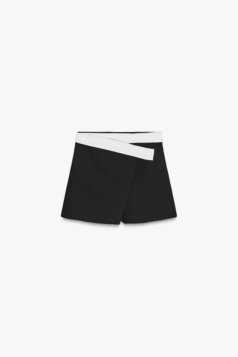 CONTRAST WAISTBAND WRAP SPLIT SKIRT