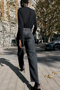 Z1975 HIGH WAIST LOOSE STRAIGHT JEANS WITH SPARKLE