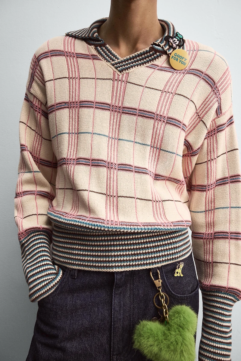 CHECK JACQUARD KNIT POLO SHIRT HARRY LAMBERT FOR ZARA X DISNEY