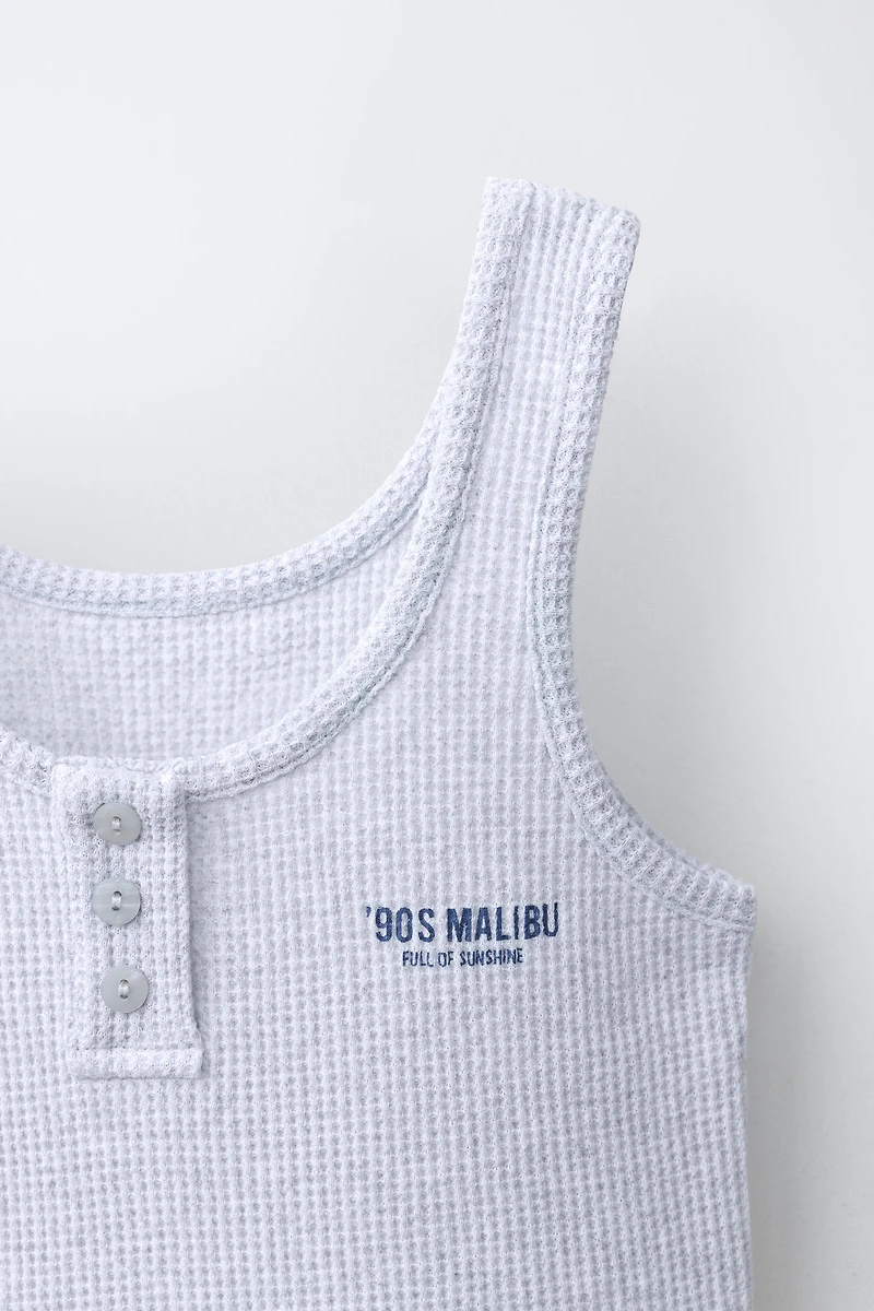 TEXT PRINT WAFFLE TOP