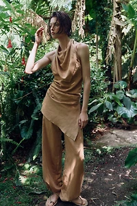 LINEN DRAWSTRING WIDE LEG PANTS