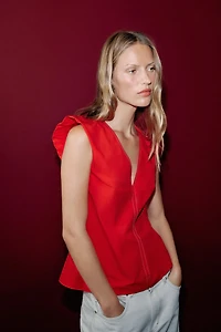 CONTRAST STITCH POPLIN TOP