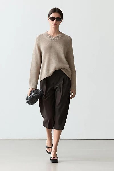 Cotton blend V-neck knit sweater