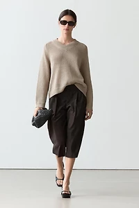 Cotton blend V-neck knit sweater