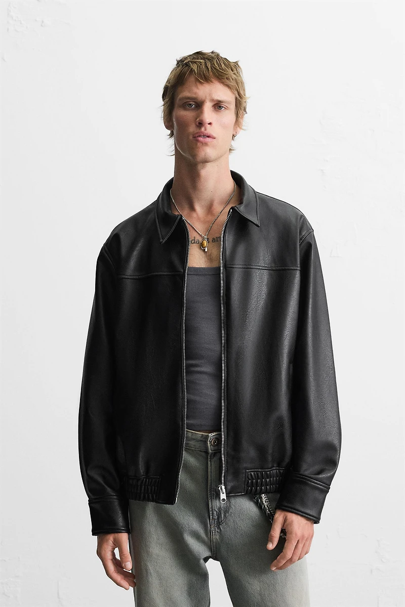 FAUX LEATHER BOMBER JACKET