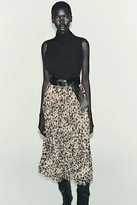 ANIMAL PRINT COMBINATION MIDI DRESS WITH BELT