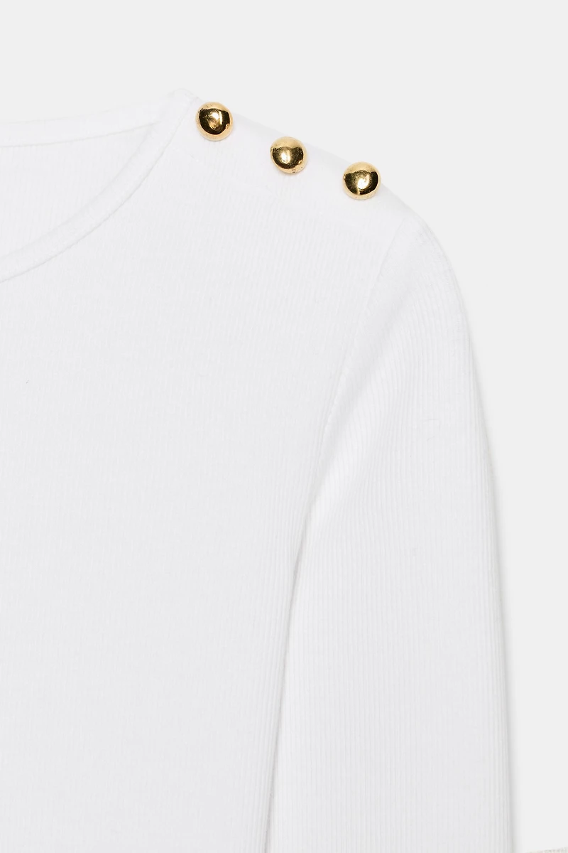 RIBBED BUTTON T-SHIRT