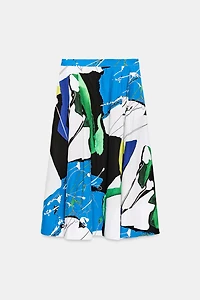 PLEATED PRINTED MIDI SKIRT
