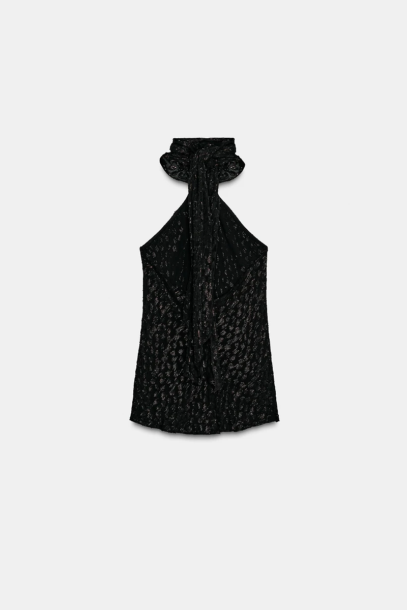 METALLIC THREAD TRIM HALTER TOP