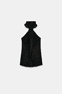 METALLIC THREAD TRIM HALTER TOP