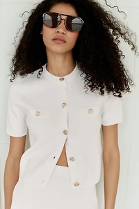 SHORT SLEEVE KNIT CARDIGAN