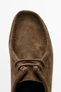 Split suede leather moc toe shoe