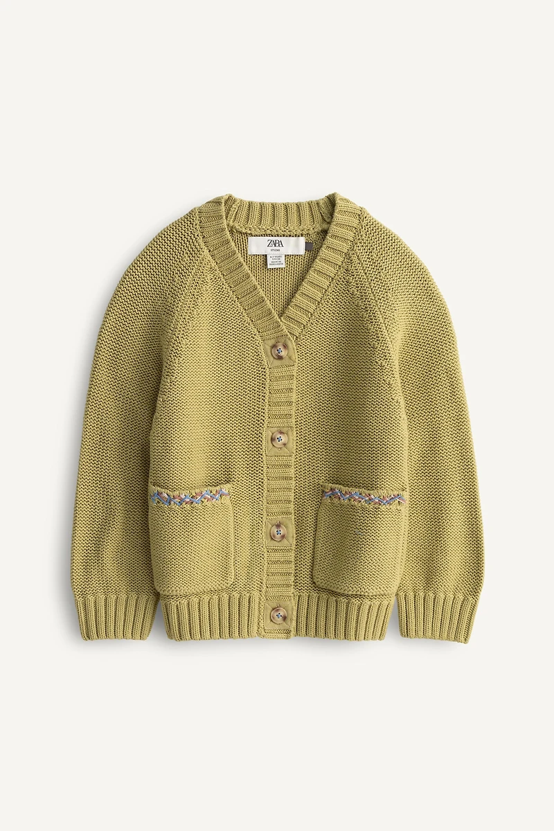 LIMITED EDITION EMBROIDERED TOPSTITCH KNIT CARDIGAN