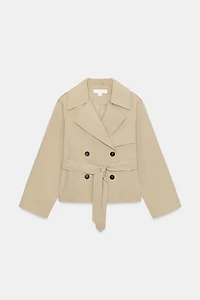 CROPPED TRENCH COAT WITH BELT AND EPAULETS