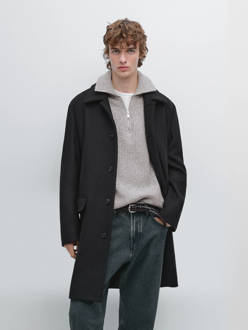 Manteau long en laine mélangée