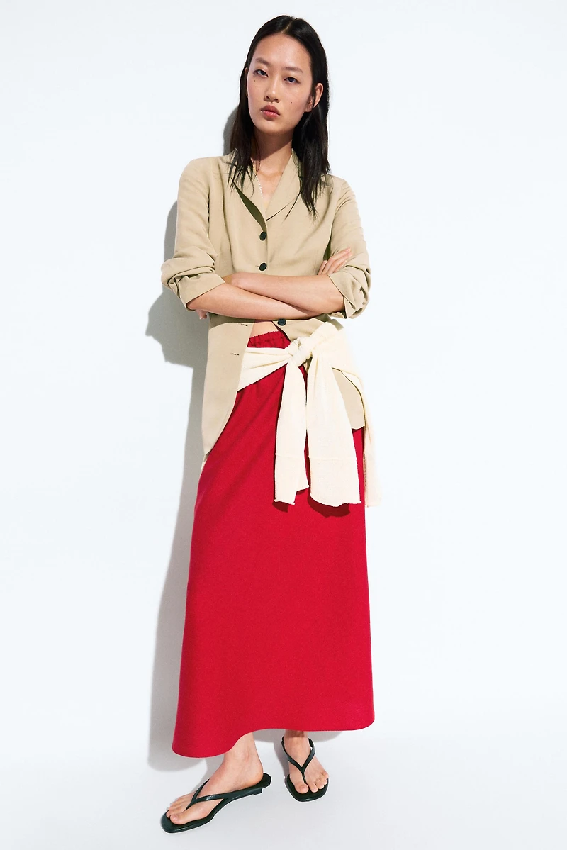 100% linen elasticated midi skirt