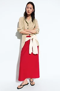 100% linen elasticated midi skirt