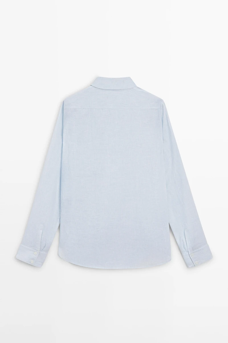 Flowing pinstriped 100% linen shirt