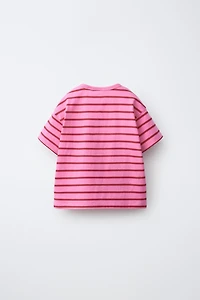 EMBROIDERED HEART STRIPED T-SHIRT