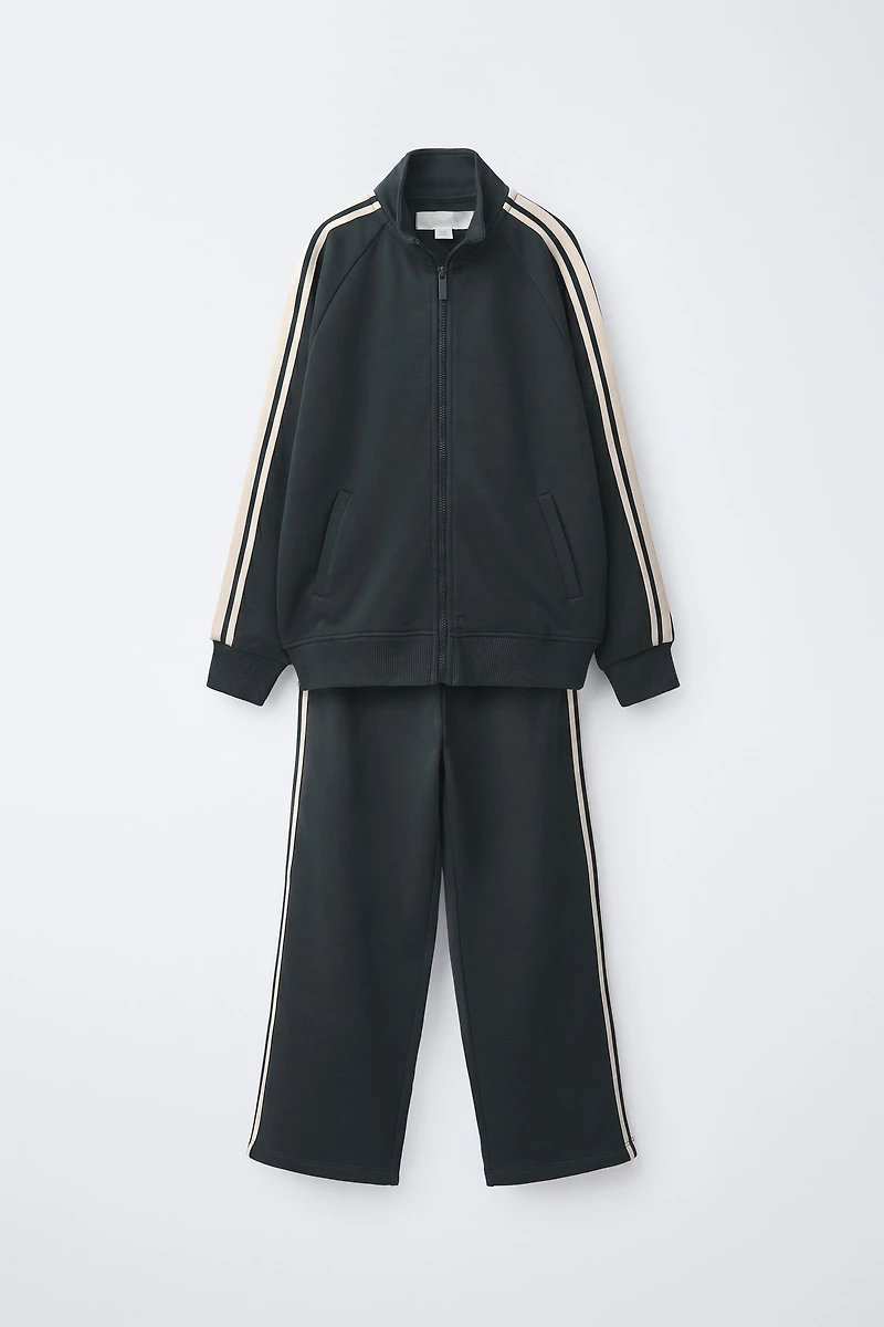 ZIP SWEATSHIRT AND WIDE LEG PANTS SET WITH CONTRAST STRIPES