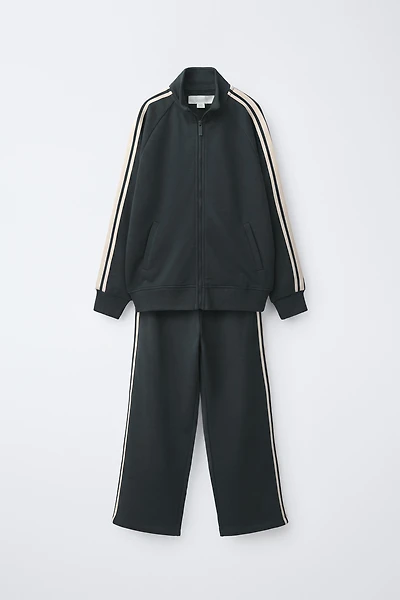ZIP SWEATSHIRT AND WIDE LEG PANTS SET WITH CONTRAST STRIPES