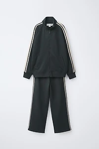 ZIP SWEATSHIRT AND WIDE LEG PANTS SET WITH CONTRAST STRIPES