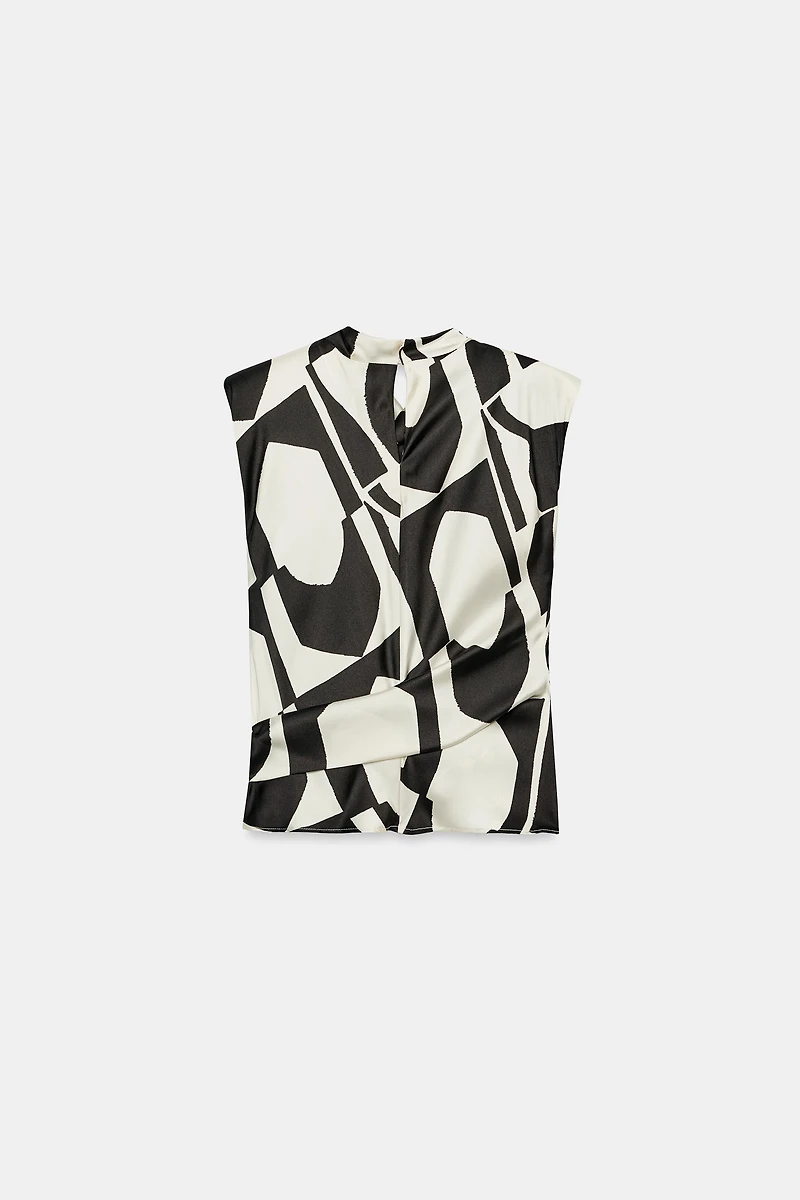GEOMETRIC PRINT SHOULDER PAD TOP