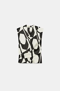 GEOMETRIC PRINT SHOULDER PAD TOP